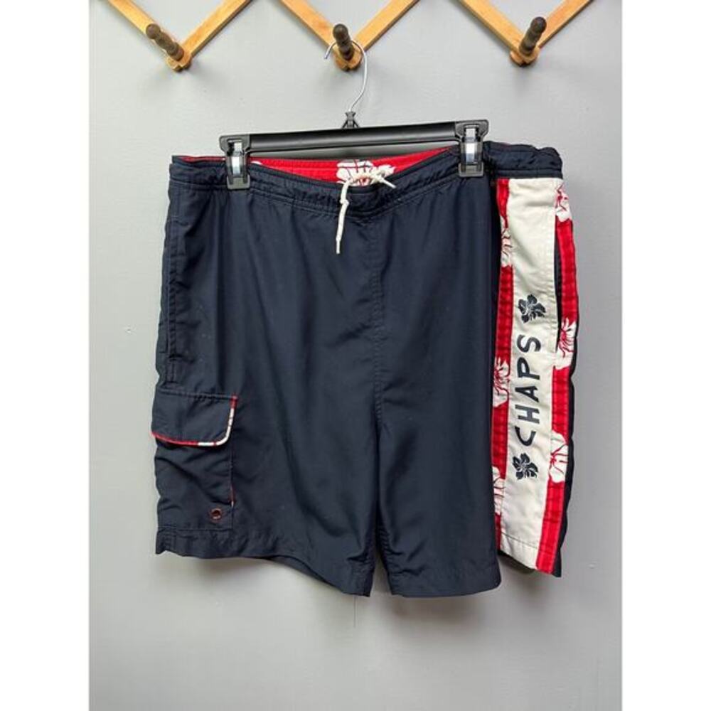 Chaps Swim trunks Men's‎ medium Blue Red Hawaiian Board Shorts Beach Pool
